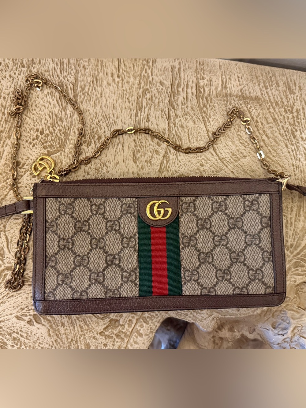 Gucci Brown GG Supreme Canvas Crossbody with Green-Red Web and Gold Hardware